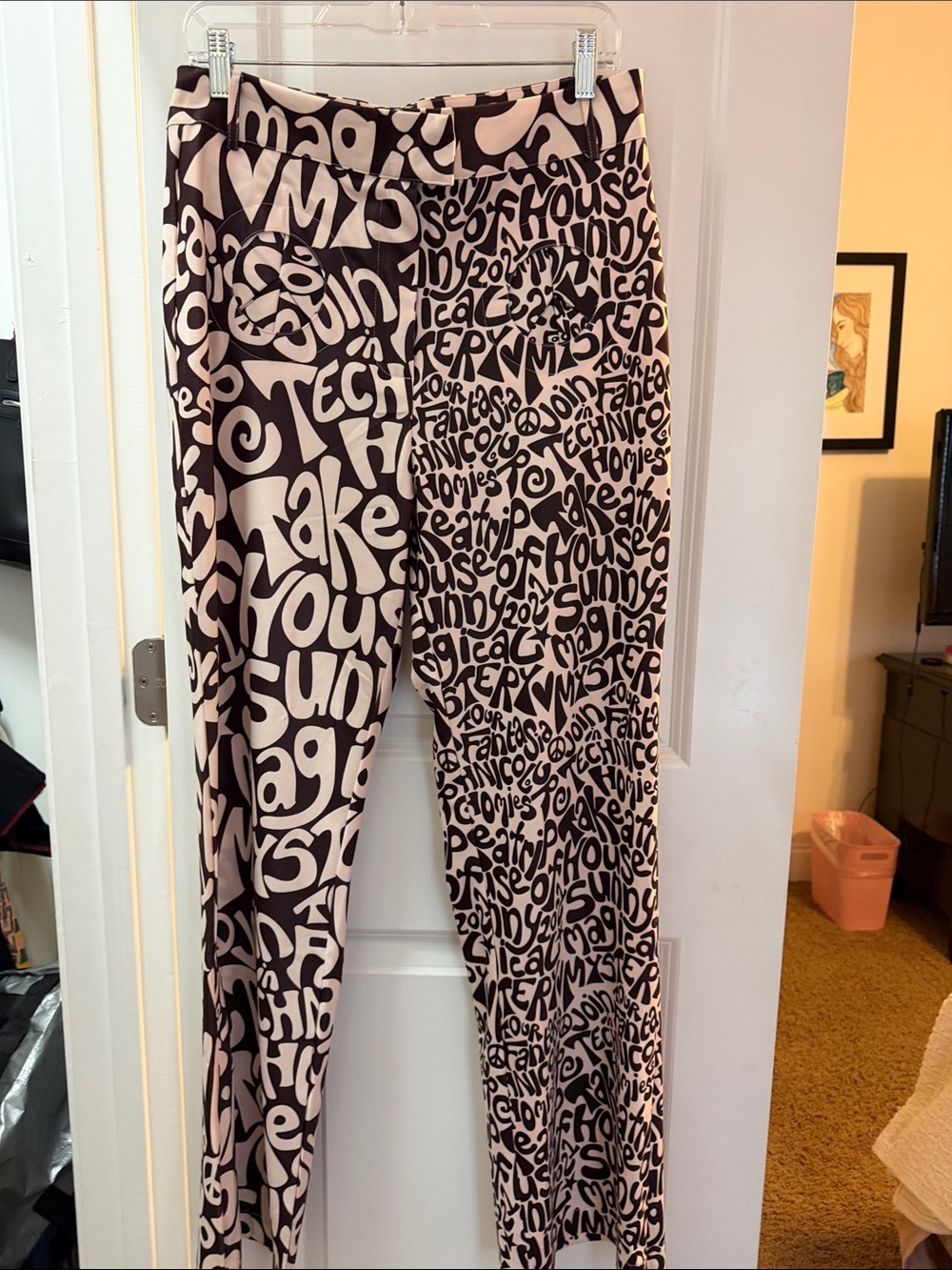 House of Sunny Brown and Cream Script-Pattern Skirt